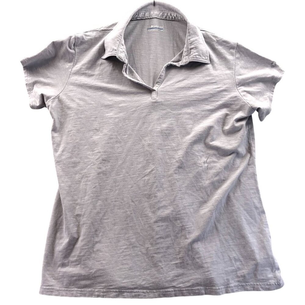 Columbia Womens Polo Shirt Large Short Sleeve Gray Athleisure Casual Classic